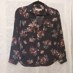 Loft gray flowered blouse sz XXSP